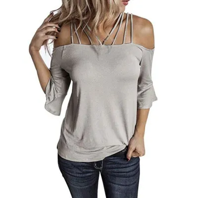S-5XL Cool Shoulder Flare Sleeve Loose Blouse Street Style