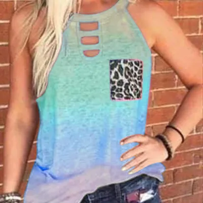 S-3XL Fashion Round Collar Sleeveless Tie-dye Loose Tank Tops