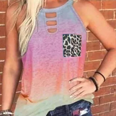 S-3XL Fashion Round Collar Sleeveless Tie-dye Loose Tank Tops