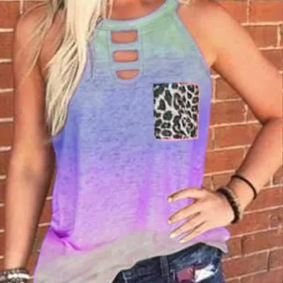 S-3XL Fashion Round Collar Sleeveless Tie-dye Loose Tank Tops