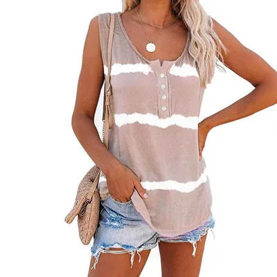 S-3XL Tie-Dye Print Cotton Blend Loose Tank Top for Women