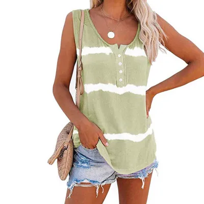 S-3XL Tie-Dye Print Cotton Blend Loose Tank Top for Women