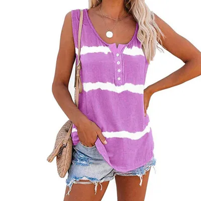 S-3XL Tie-Dye Print Cotton Blend Loose Tank Top for Women