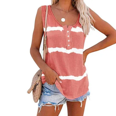 S-3XL Tie-Dye Print Cotton Blend Loose Tank Top for Women
