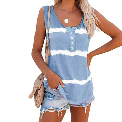 S-3XL Tie-Dye Print Cotton Blend Loose Tank Top for Women