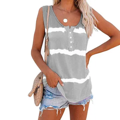 S-3XL Tie-Dye Print Cotton Blend Loose Tank Top for Women