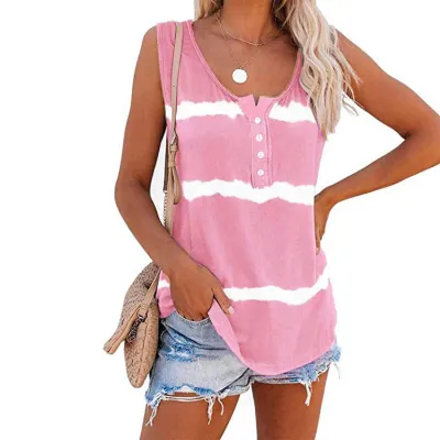 S-3XL Tie-Dye Print Cotton Blend Loose Tank Top for Women