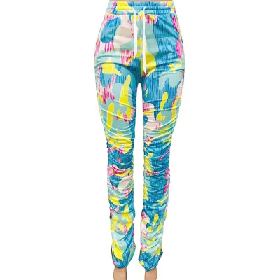 S-XXL Women Tie-Dye Crease Drawstring Waist Pants Street Hipster Style
