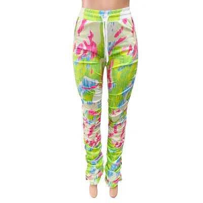 S-XXL Women Tie-Dye Crease Drawstring Waist Pants Street Hipster Style