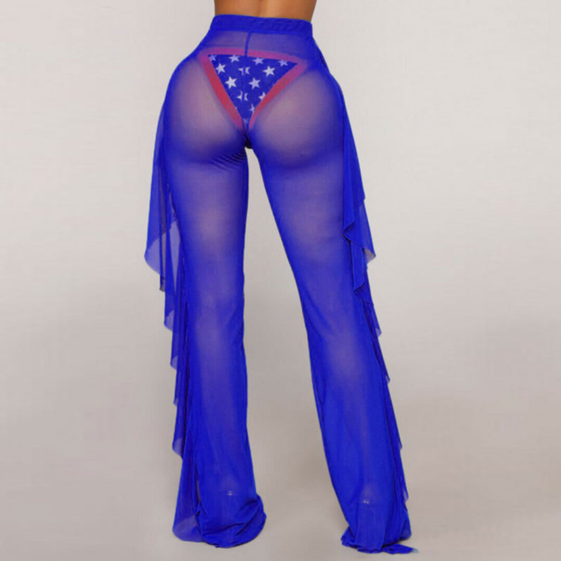 Wholesale S-XXL Women Sexy Ruffled Mesh See-through Pants
