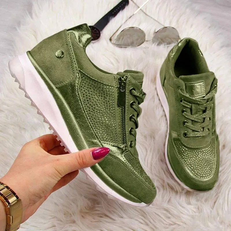 Women Fashion Solid Color Zipper Wedges Sneakers Shoes Size 4.5-12