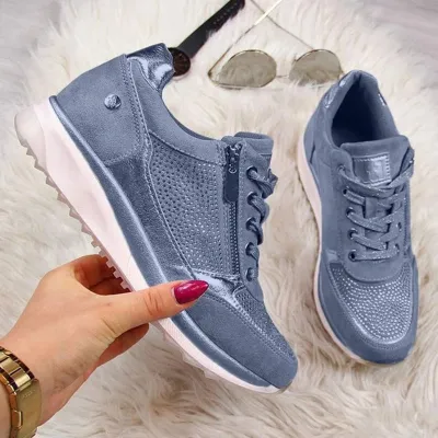Women Fashion Solid Color Zipper Wedges Sneakers Shoes Size 4.5-12
