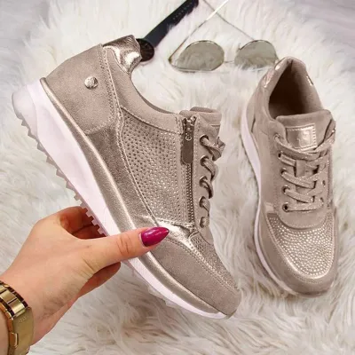 Women Fashion Solid Color Zipper Wedges Sneakers Shoes Size 4.5-12