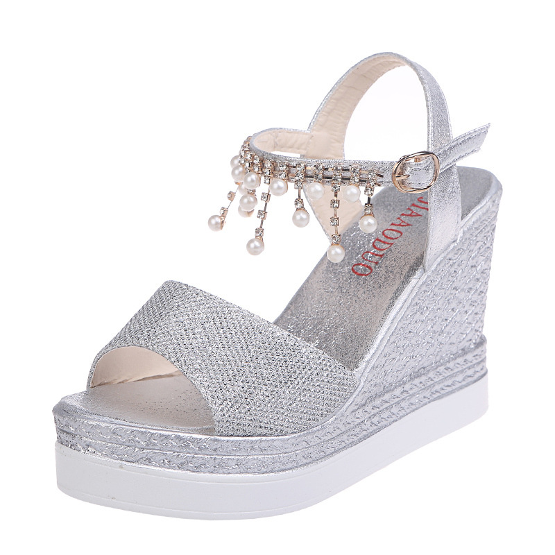 Wholesale Size 4.5-9 Women Summer Pearl Decoration Wedge Sandals Wholesale Size 4.5-9 Women Summer Pearl Decoration Wedge Sandals