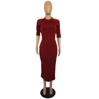 S-3XL Women Casual Street Hipster Bodycon Maxi Dress Round Neck Half Sleeve