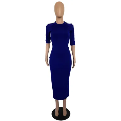 S-3XL Women Casual Street Hipster Bodycon Maxi Dress Round Neck Half Sleeve