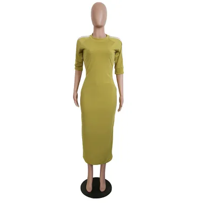 S-3XL Women Casual Street Hipster Bodycon Maxi Dress Round Neck Half Sleeve
