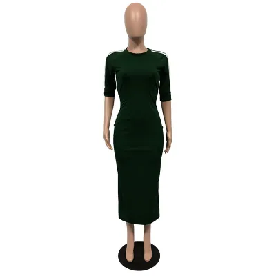 S-3XL Women Casual Street Hipster Bodycon Maxi Dress Round Neck Half Sleeve