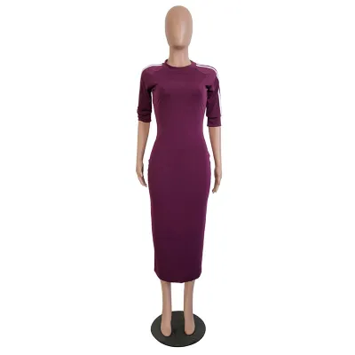 S-3XL Women Casual Street Hipster Bodycon Maxi Dress Round Neck Half Sleeve