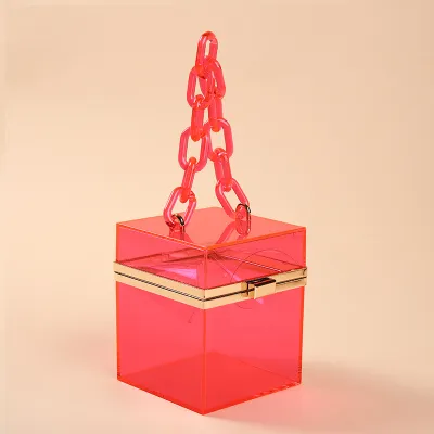 Summer Transparent Jelly Color Women Square Chain Party Evening Bag