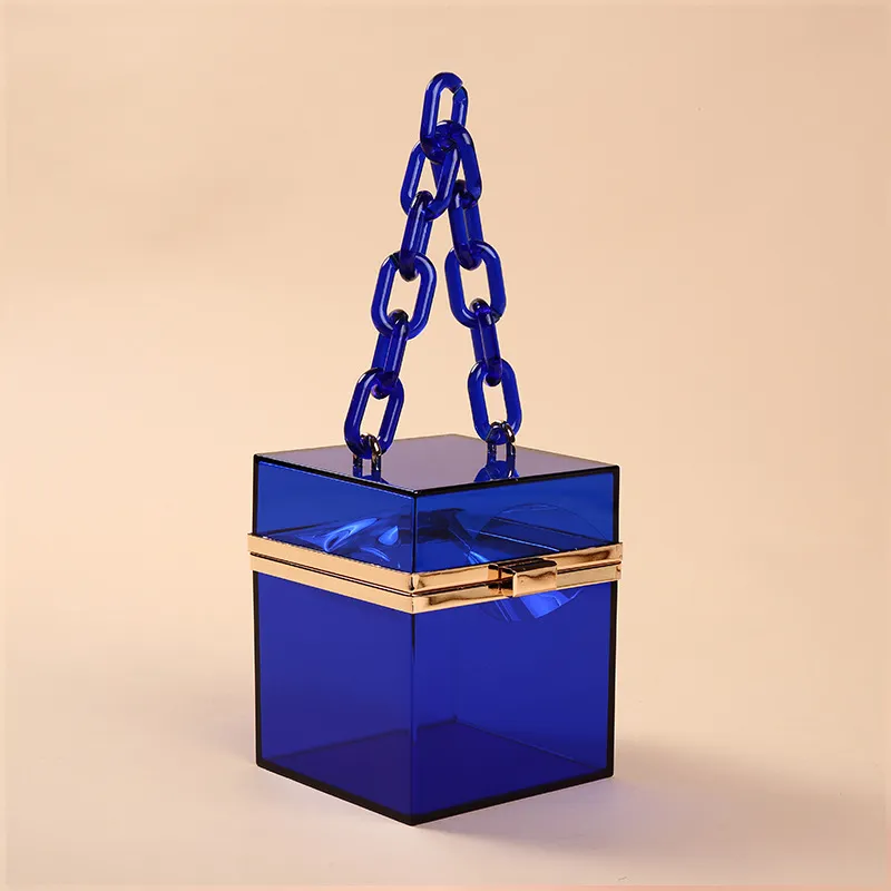 Summer Transparent Jelly Color Women Square Chain Party Evening Bag