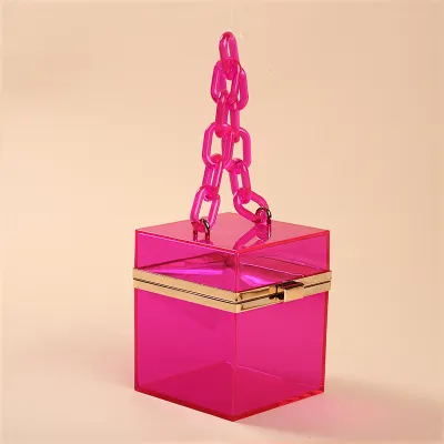 Summer Transparent Jelly Color Women Square Chain Party Evening Bag