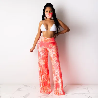 S-XXL Women Summer Tie-dye Casual Wide Leg Trousers