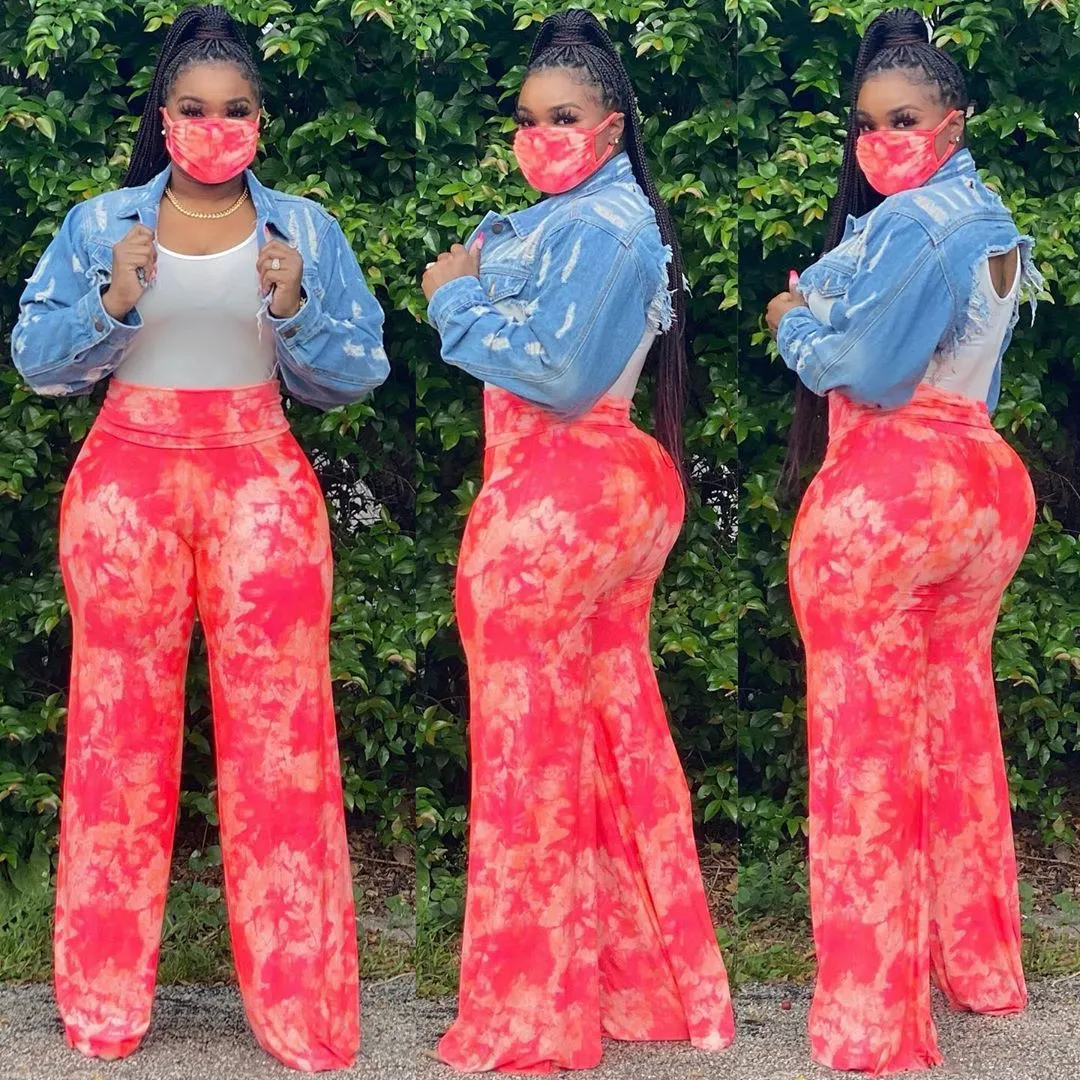 S-XXL Women Summer Tie-dye Casual Wide Leg Trousers