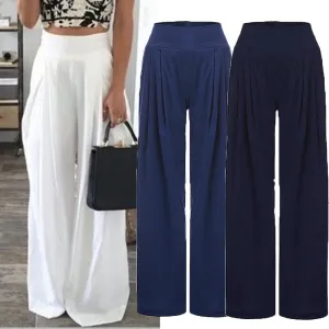 S-3XL Women Casual Wide Leg Trousers Solid Color Urban Leisure Pants