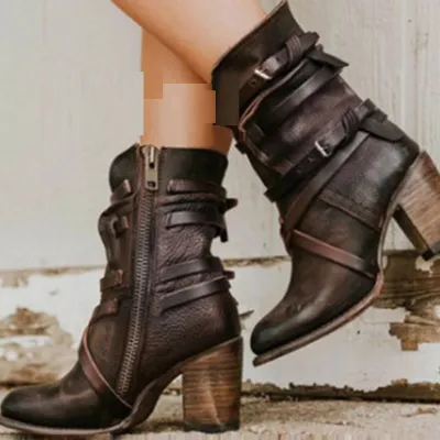 Women Winter Vintage Belted Chunky Heel Knee High Boots Size 4.5-11