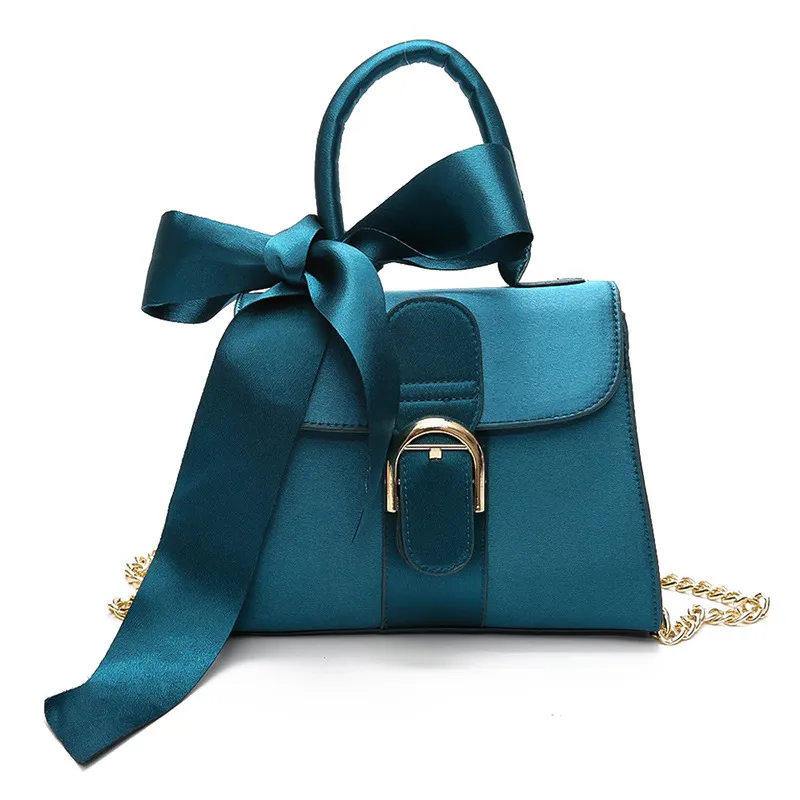 Women Fashion Solid Color Bow Design Velvet Handle Bag Shoulder Bag
