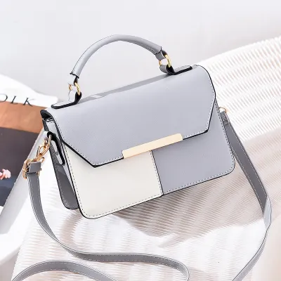 Women Fashion Block Color Flap PU Crossbody Bag