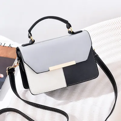 Women Fashion Block Color Flap PU Crossbody Bag