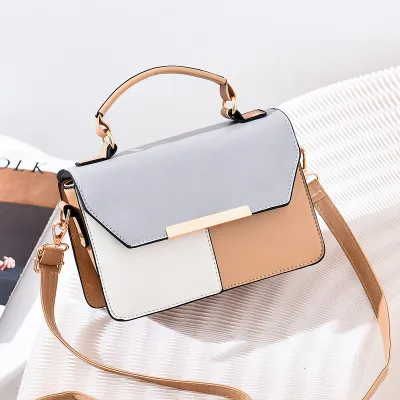 Women Fashion Block Color Flap PU Crossbody Bag