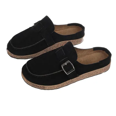 Size:4.5-11 Women Casual Solid-color Flat Slippers Loafers Mules