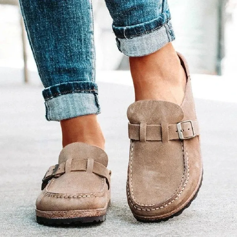 Size:4.5-11 Women Casual Solid-color Flat Slippers Loafers Mules