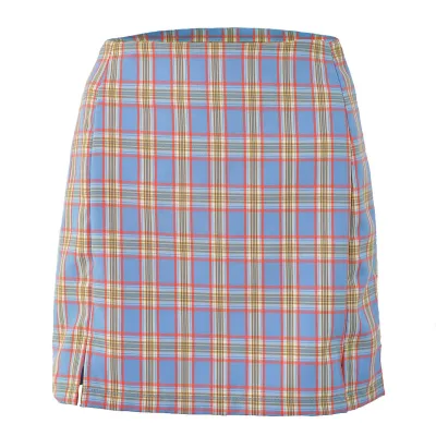 S-XL Fashion New Plaid Print Hem Slit Design Skirts