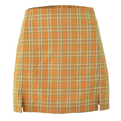 S-XL Fashion New Plaid Print Hem Slit Design Skirts