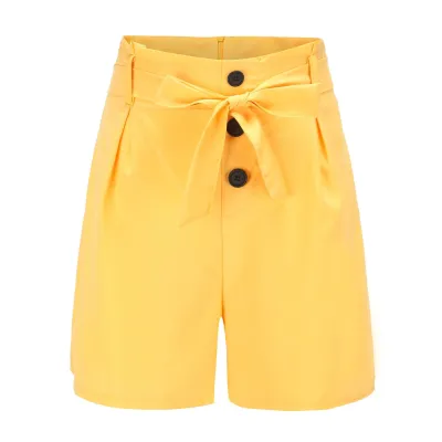 S-5XL Three Buttons Decor High Waist Belt Women Shorts