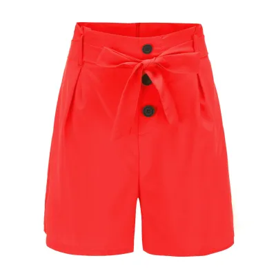 S-5XL Three Buttons Decor High Waist Belt Women Shorts