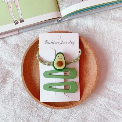 Fashion Avocado Green Hair Clip And Elastic Hair Band Set Unisex Cartoon Fruit Hair Accessories