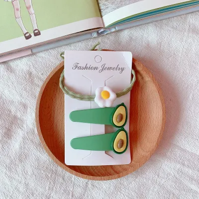 Fashion Avocado Green Hair Clip And Elastic Hair Band Set Unisex Cartoon Fruit Hair Accessories