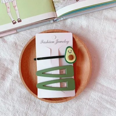 Fashion Avocado Green Hair Clip And Elastic Hair Band Set Unisex Cartoon Fruit Hair Accessories