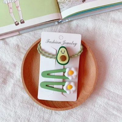 Fashion Avocado Green Hair Clip And Elastic Hair Band Set Unisex Cartoon Fruit Hair Accessories