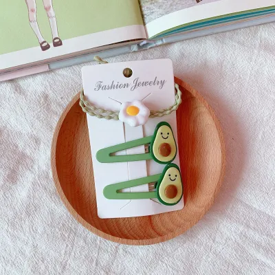 Fashion Avocado Green Hair Clip And Elastic Hair Band Set Unisex Cartoon Fruit Hair Accessories