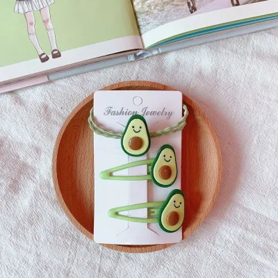 Fashion Avocado Green Hair Clip And Elastic Hair Band Set Unisex Cartoon Fruit Hair Accessories