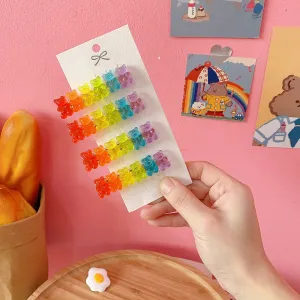 Candy Color Bear Pattern Hair Clip Women's Vintage Plastic Resin Side Clip
