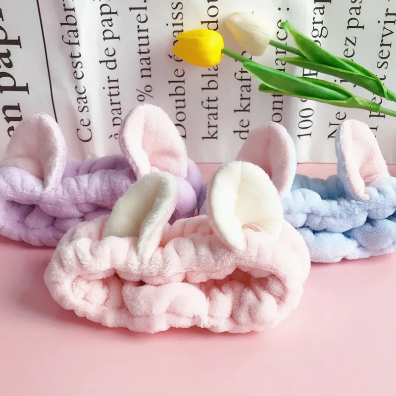 Cute Cat Ears Makeup Plush Headband Women's Flannel