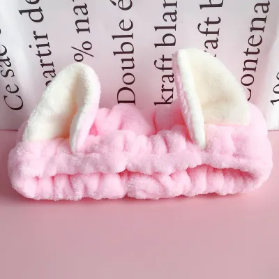 Cute Cat Ears Makeup Plush Headband Women's Flannel