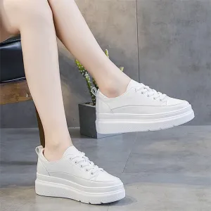 Women Sweet Style Round Toe Genuine Leather Platform Sneakers Shoes Size 4.5-9